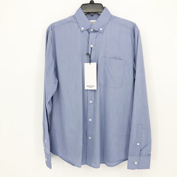 MINISTRY OF SUPPLY Men's Gemini Woven Dress Shirt Small Solid Blue NWT - Picture 2 of 9